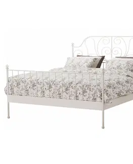 Postele KONDELA Behemoth 140 kovová manželská posteľ s roštom biela