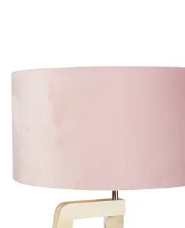 Stojace lampy Stojatá lampa statívové drevo s ružovým zamatovým odtieňom 50 cm - Puros