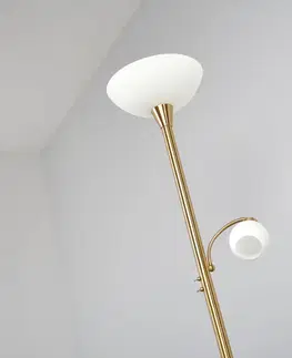 Stojacie lampy Lindby Lampa osvetľujúca strop Elaina na čítanie mosadzná