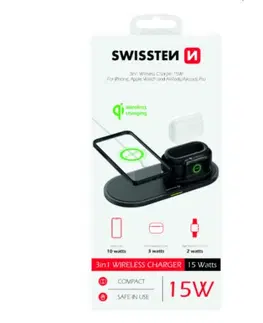 Nabíjačky pre mobilné telefóny Bezdrôtová nabíjačka Swissten 3 v 1, čierna 22055506