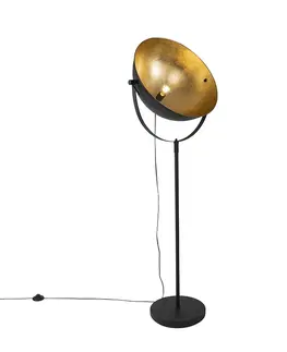 Stojace lampy Priemyselná stojaca lampa čierna 50 cm so zlatom nastaviteľným - Magnax
