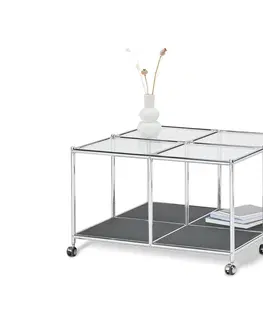 Coffee Tables Konferenčný stolík na kolieskach, kov a sklo