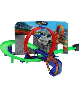 Drevené vláčiky Závodná dráha Fast Racing s autom, 7 dielov, 46,5 x 6,2 x 29,6 cm