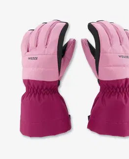 rukavice Detské hrejivé a nepremokavé lyžiarske rukavice 500 ružové
