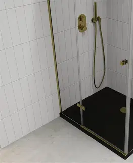 Vane MEXEN/S - Roma sprchovací kút 100x90, transparent, zlatá + čierna vanička so sifónom 854-100-090-50-00-4070G