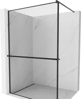 Sprchové dvere MEXEN/S - Kioto+ Sprchová zástena WALK-IN s poličkou a držiakom uterákov 130 x 200, čierna vzor, čierna 800-130-121-70-70