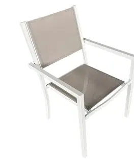 Záhradné stoličky a kreslá Záhradná stohovateľná stolička, biela oceľ/svetlosivá, DORIO