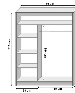Šatníkové skrine Skriňa s posuvnými dverami, biela, 180x215, LOW