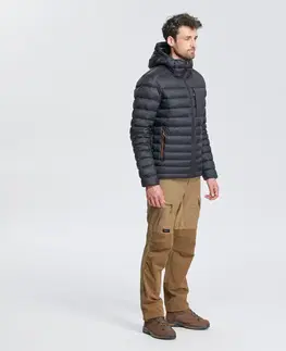 bundy a vesty Pánska páperová bunda MT500 na horskú turistiku s kapucňou do -10 °C čierna