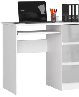 Písacie stoly Dizajnový písací stôl JIRÍ90P, biely / metalický lesk