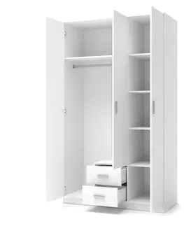 Šatníkové skrine HALMAR Lima S3 trojdverová šatníková skriňa so zrkadlom biela / biely lesk