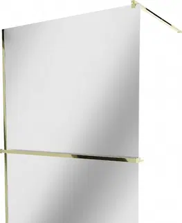 Sprchové dvere MEXEN/S - KIOTO Sprchová zástena WALK-IN s poličkou a držiakom uterákov 90 x 200, zrkadlové 8 mm, zlatá 800-090-121-50-50
