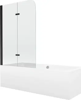 Sprchové dvere MEXEN/S - Cube obdĺžniková vaňa 180 x 80 cm s panelom + vaňová zástena 100 cm, transparent, čierna 550518080X9010027000