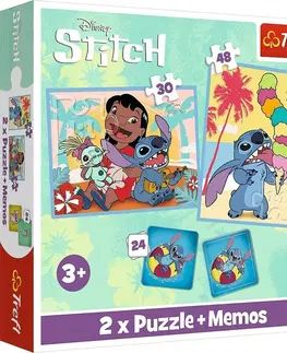 Hračky puzzle TREFL - Sada 3v1 Lilo&Stitch: Šťastný deň (2x puzzle + pexeso)