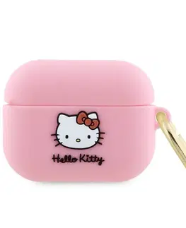 Slúchadlá Hello Kitty Liquid Silicone 3D Kitty Head Logo obal pre Apple AirPods Pro, ružové