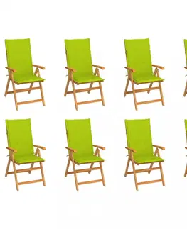 Zahradné stoličky Záhradná polohovacie stolička 8 ks akácie / látka Dekorhome Svetlozelená