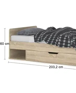 Postele NABBI Tavir 90 jednolôžková posteľ s roštom 90x200 cm dub sonoma
