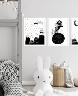 Obrazy do detskej izby Obraz na stenu - Čiernobiele kopce s mesiacom