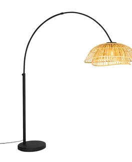 Oblúkové lampy Orientálna oblúková lampa čierna s prírodným bambusom - Pua