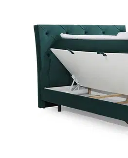 Postele NABBI Lazio 160 čalúnená manželská posteľ s úložným priestorom tmavozelená