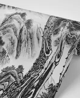 Čiernobiele tapety Tapeta čínska čiernobiela krajinomaľba