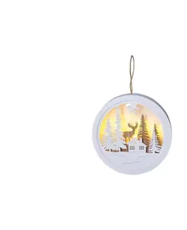 Vianočné osvetlenie  LED dekorácie závesná, les a jeleň, biela a hnedá, 2x AAA
