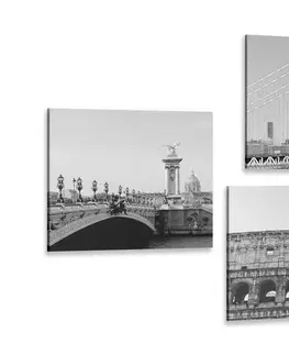 Zostavy obrazov Set obrazov mestá v čiernobielom prevedení
