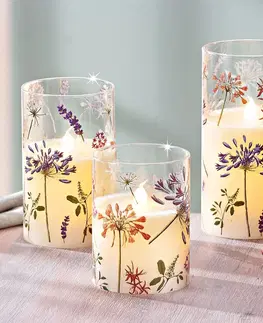 Drobné dekorácie a doplnky LED sviečky v skle Kvetinová slávnosť, súprava 3 ks