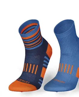 ponožky Detské bežecké ponožky Kiprun 500 pohodlné modré a oranžové 2 ks