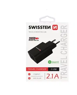 Nabíjačky pre mobilné telefóny Nabíjačka Swissten Smart IC 2.1A s 2 USB konektormi, čierna 22033000