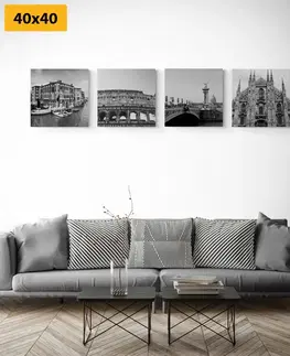 Zostavy obrazov Set obrazov historické mestá v čiernobielom prevedení