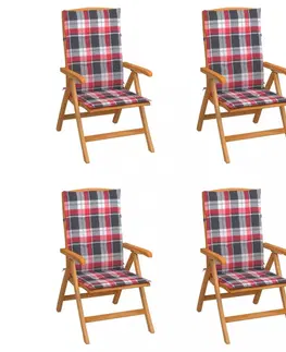 Zahradné stoličky Záhradná stolička 4 ks teak / látka Dekorhome Červená