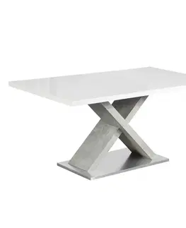 Jedálenské stoly Jedálenský stôl, biela s vysokým leskom HG/betón, 160x90 cm, FARNEL