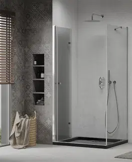 Vane MEXEN/S - Lima sprchovací kút zalamovacie dvere 100 x 80, transparent, chróm + Flat čierna vanička so sifónom 856-100-080-01-00-4070
