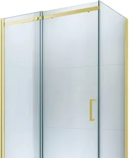 Vane MEXEN/S - Omega sprchovací kút posuvný 140x100, sklo transparent, zlatá + vanička 825-140-100-50-00-4010