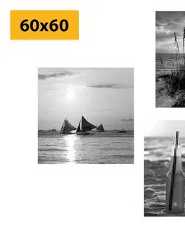 Zostavy obrazov Set obrazov more a pláž v čiernobielom prevedení