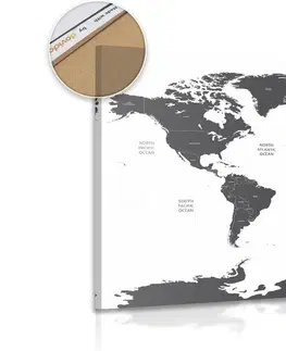 Obrazy na korku Obraz na korku mapa sveta s jednotlivými štátmi v sivej farbe