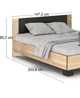 Postele NABBI Verify LB-140 manželská posteľ s roštom 140x200 cm dub sonoma / wenge
