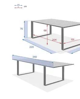 Stolčeky Hliníkový jedálenský stôl EMPERIA 220/340x110 cm