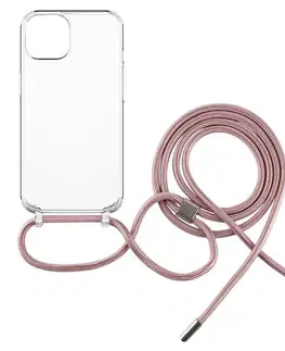 Puzdrá na mobilné telefóny Zadný kryt FIXED Pure Neck so šnúrkou na krk pre Apple iPhone 15 Plus, ružová FIXPUN-1201-PI