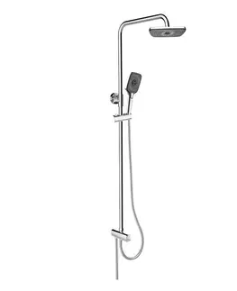 Kúpeľňové batérie MEREO MEREO - Sprchový set s tyčou, hadicou, ručnou a tanier. hranatou sprchou, čierna CB95001SB2