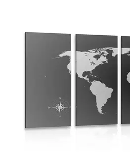 Obrazy mapy 5-dielny obraz mapa sveta v odtieňoch sivej