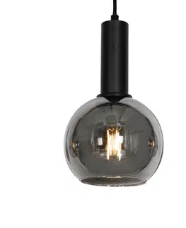 Zavesne lampy Art Deco závesná lampa čierna s dymovým sklom 4-svetlá - Josje
