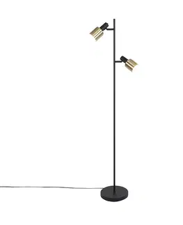 Stojace lampy Dizajnová stojaca lampa čierna so zlatým 2-svetlom - Stijn