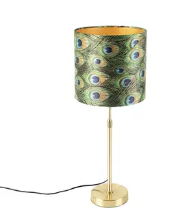 Stolove lampy Stolová lampa zlatá / mosadz s velúrovým odtieňom páv 25 cm - Parte
