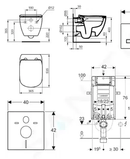 Záchody GEBERIT - Kombifix Modul na závesné WC s tlačidlom Sigma50, alpská biela + Ideal Standard Tesi - WC a doska, Rimless, SoftClose 110.302.00.5 NE8