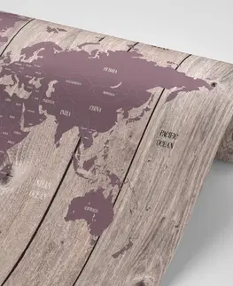 Samolepiace tapety Samolepiaca tapeta hnedo-fialová mapa na drevenom pozadí