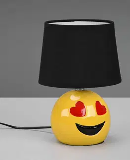 Lampy na nočný stolík Reality Leuchten Stolová lampa Lovely so Smiley, látka, čierna