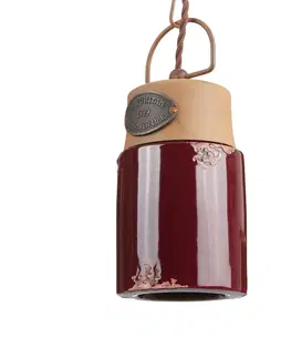 Závesné svietidlá Ferroluce Závesná lampa C1620, keramika a kov, bordó