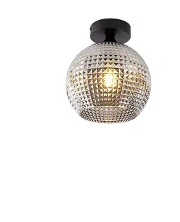 Stropne svietidla Stropné svietidlo Art Deco čierne s dymovým sklom - Sphere